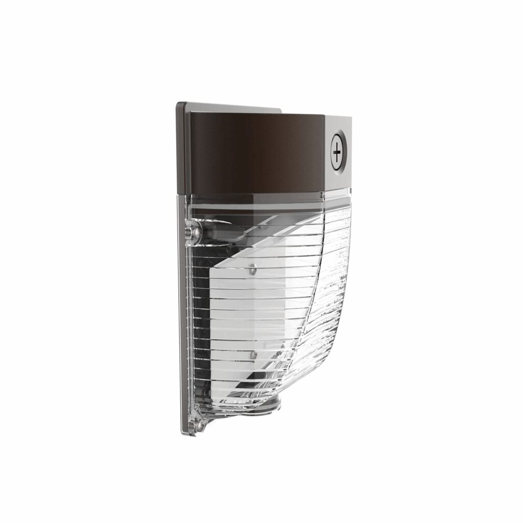 Wall-mounted outdoor light with clear ribbed lens