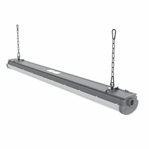 Suspended industrial LED linear light fixture