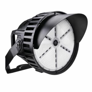 Black industrial LED floodlight with visor