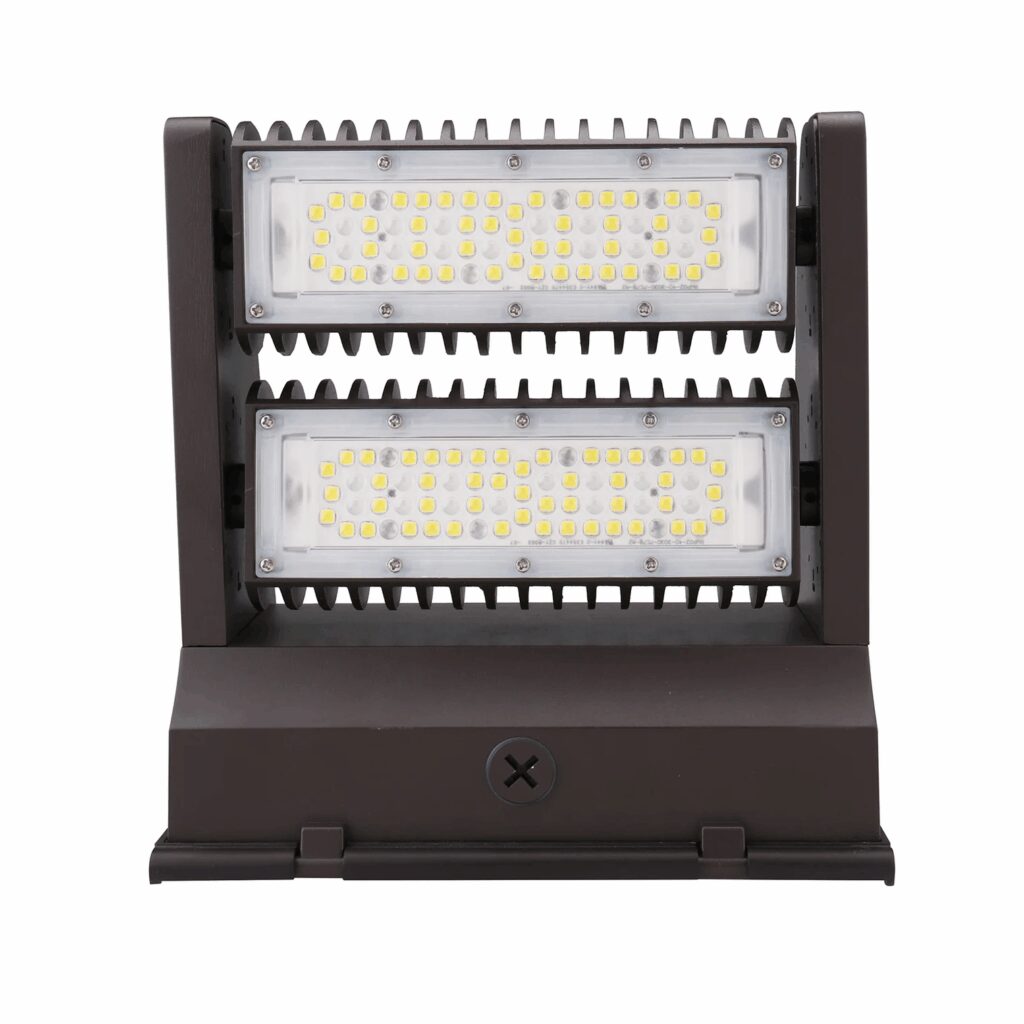 Brown outdoor LED floodlight with dual panels