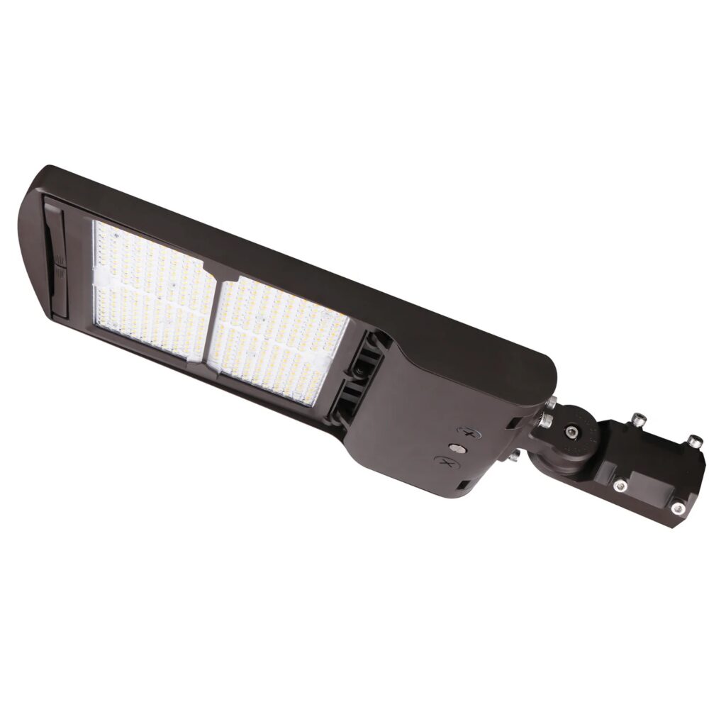Slim brown LED shoebox streetlight fixture
