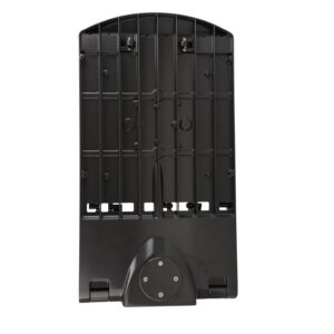 Black plastic mounting bracket with screw holes