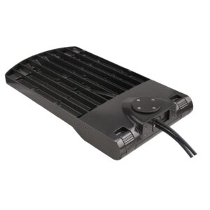 Black LED streetlight fixture with cable