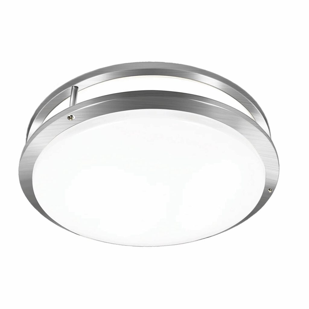 Round brushed metal ceiling light fixture