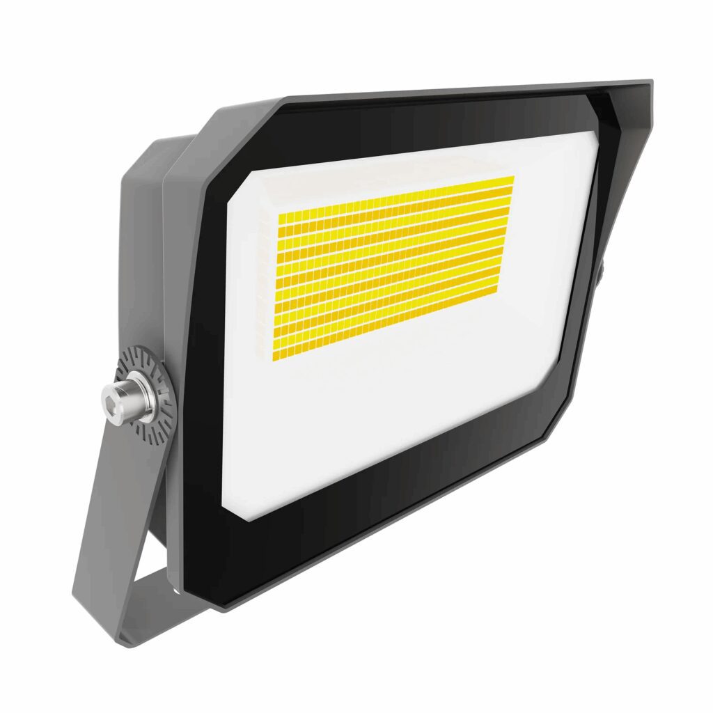Close-up of LED floodlight with yellow diodes
