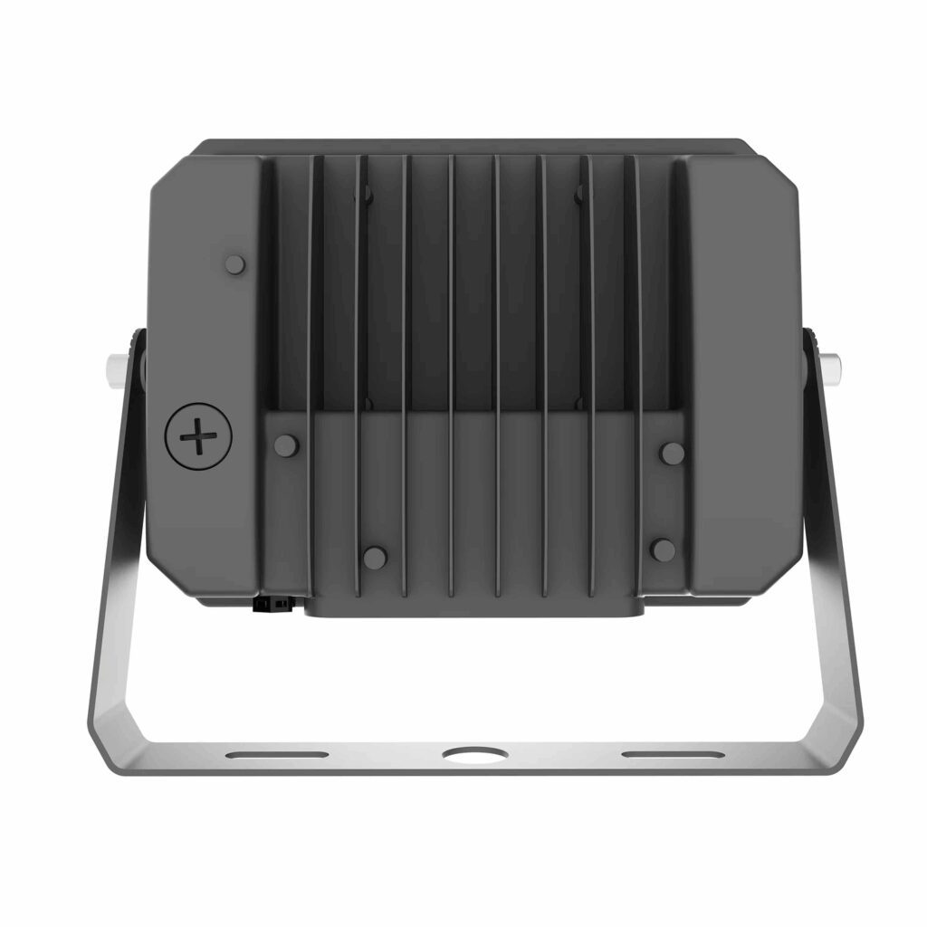 Rear view of LED floodlight with bracket