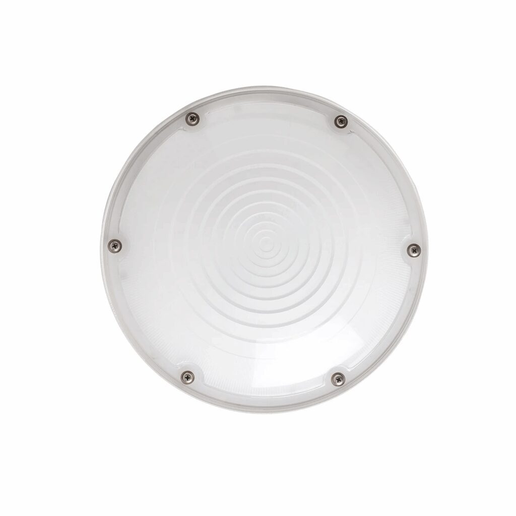 Round white ceiling light with concentric rings