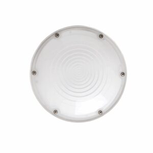 Round white ceiling light with concentric rings