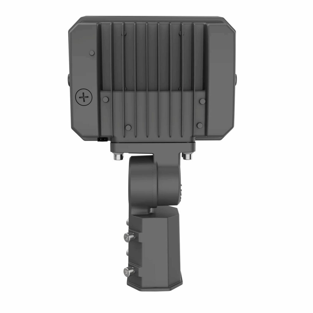 Rear view of mounted LED floodlight