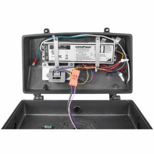 Open LED fixture housing with driver and wires