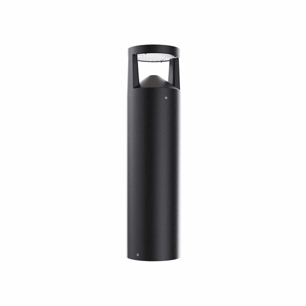 Modern black cylindrical outdoor bollard light