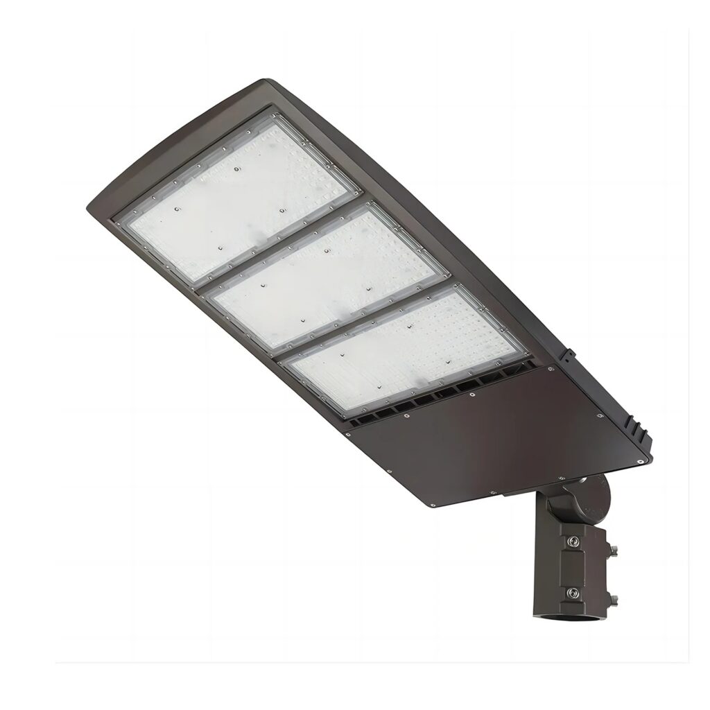 LED area light fixture mounted on pole