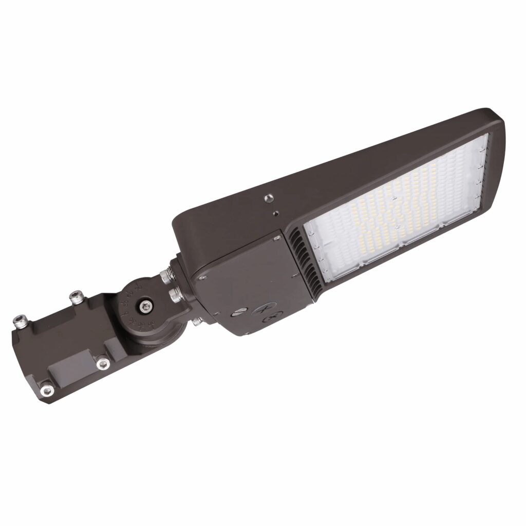Dark bronze LED shoebox street light fixture