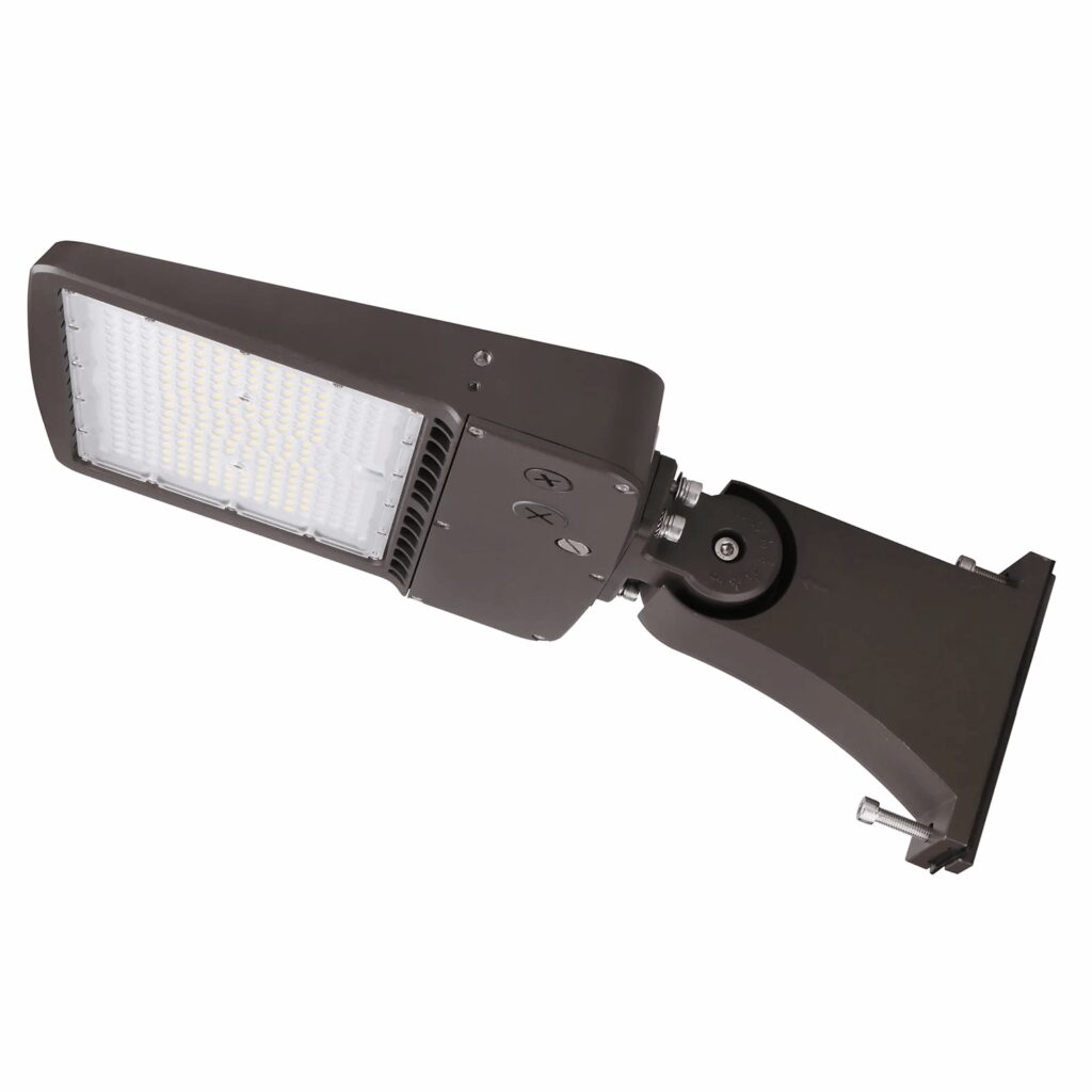 Brown LED shoebox area light fixture