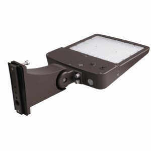 Brown LED shoebox streetlight with mounting arm