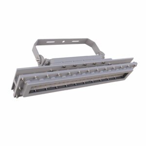 Gray industrial LED floodlight with mounting bracket