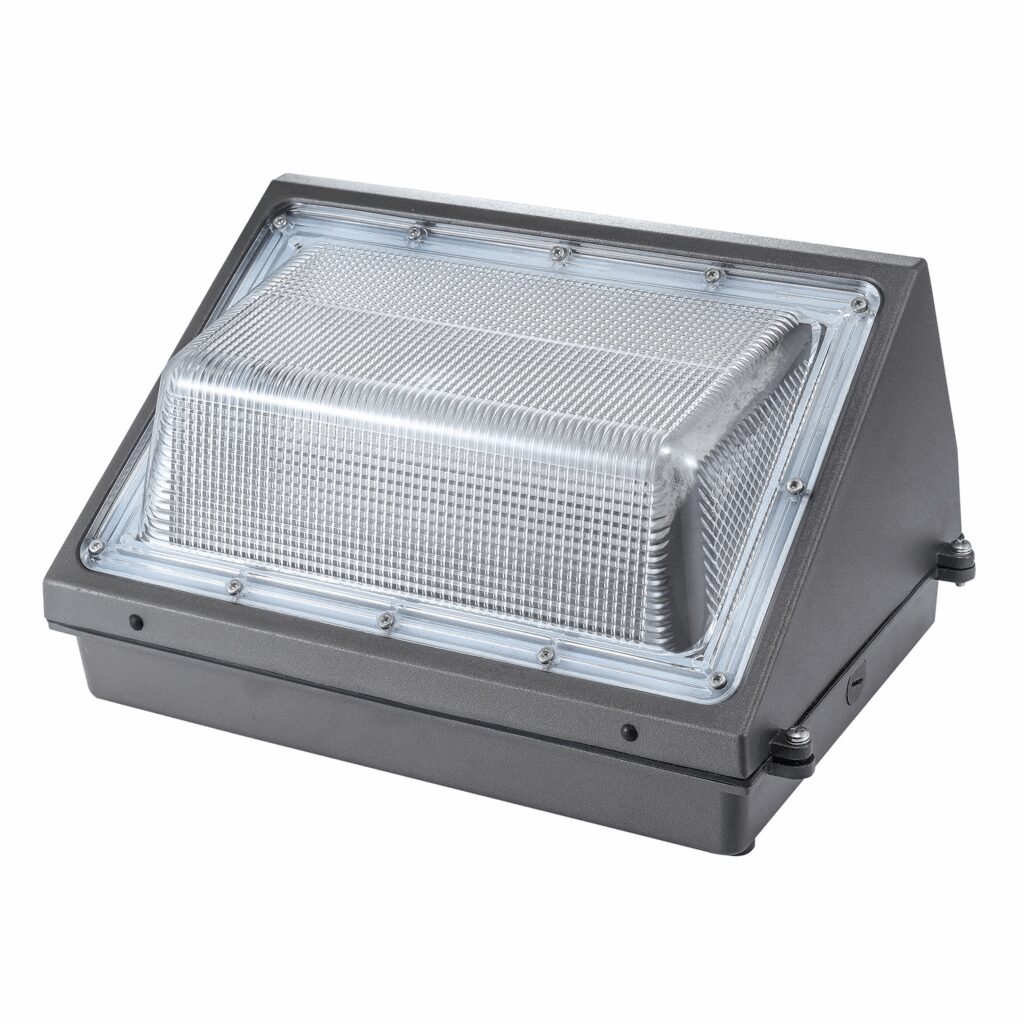Gray outdoor wall pack light fixture