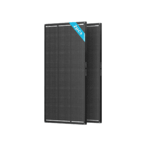 Two black solar panels on white background