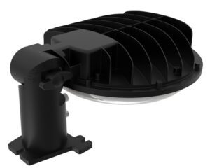 Black LED outdoor floodlight with mounting arm